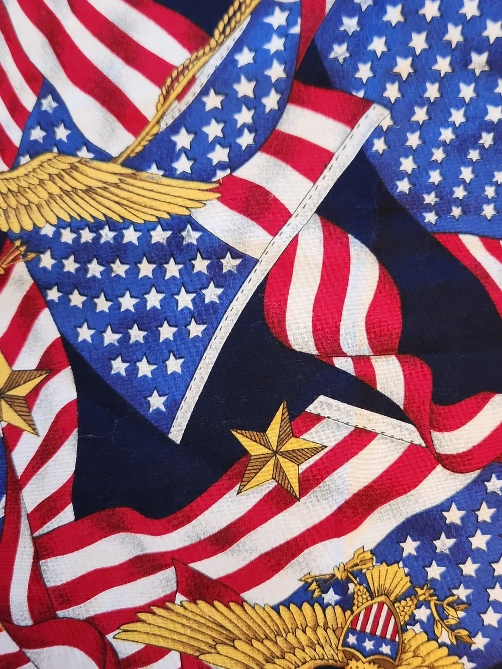 Cranston Vintage Patriotic American Flag Eagle Cotton Fabric - Red, White & Blue